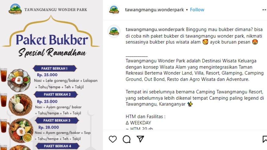 Paket bukber Tawangmangu Wonder Park.