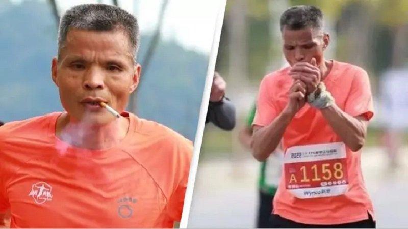 Paman Chen menyelesaikan balapan dengan waktu yang mengesankan sambil merokok