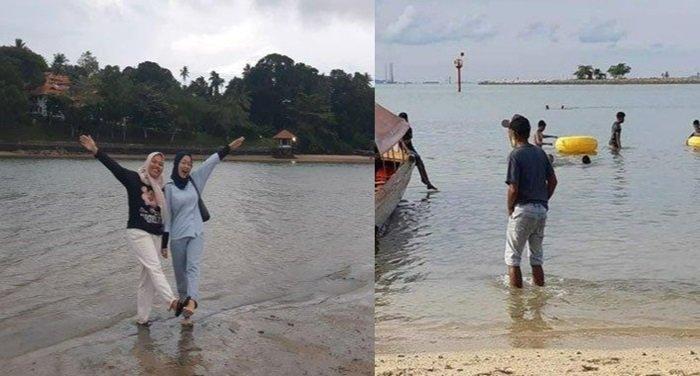 Pengunjung di Pantai Bahagia Batam.