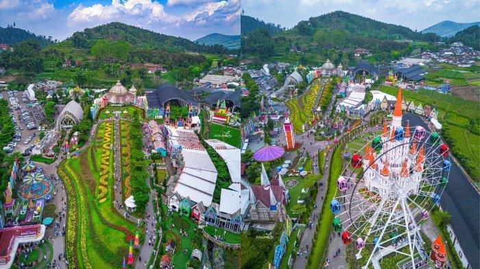 Pemandangan Florawisata Santerra Malang, Jawa Timur dari ketinggian.
