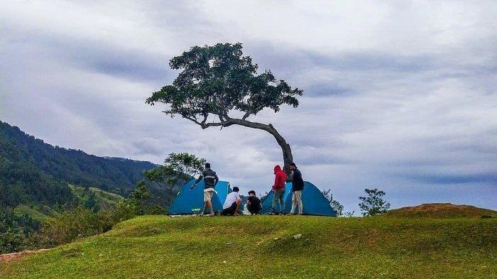 Pengunjung berkemah di Bukit Beta Tuktuk, Toba, Sumatera Utara.