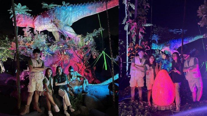 Pengunjung menikmati wahana The Lost Paradise di Malang Night Paradise, Kota Malang, Jawa Timur.