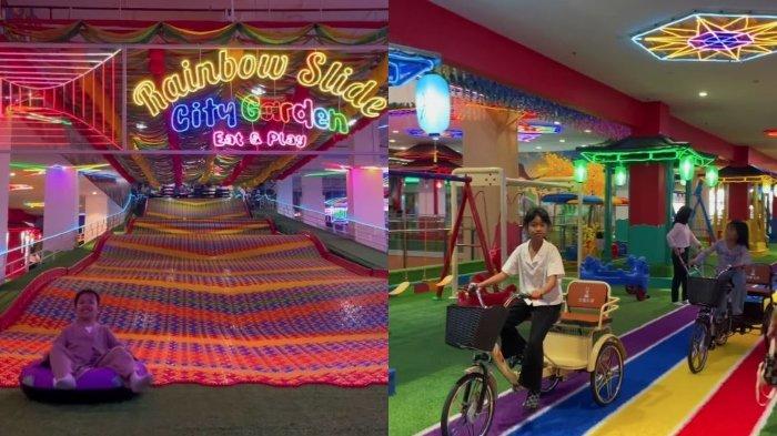 Pengunjung nyobain wahana permainan di City Garden Eat and Play Kecamatan Bogor Timur, Bogor, Jawa Barat.
