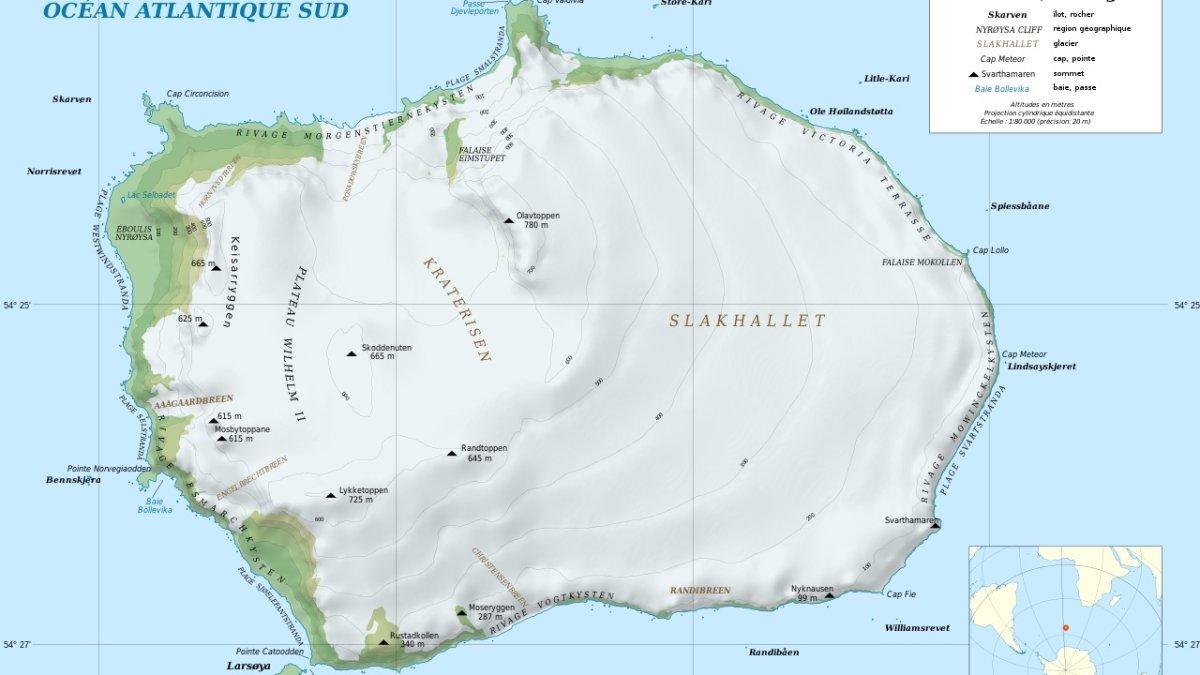 Peta Pulau Bouvet yang terletak di Samudera Atlantik.