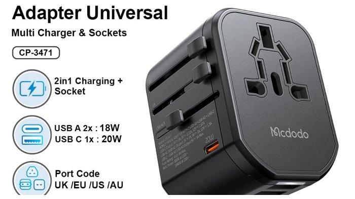 Produk adapter dari merk Mcdodo Universal Travel Adaptor International
