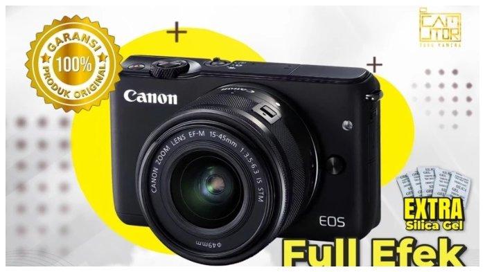 Produk kamera mirrorless dari Canon Eos M10 Wifi Lensa kit untuk traveling.