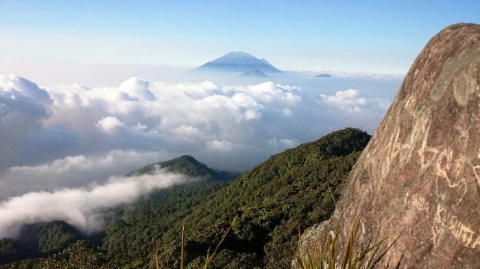 PUNCAK GUNUNG UNGARAN - Meski mentari telah beranjak naik, Puncak Gunung Ungaran tetap menawarkan keindahan alam yang luar biasa, Selasa (11/3/2025).