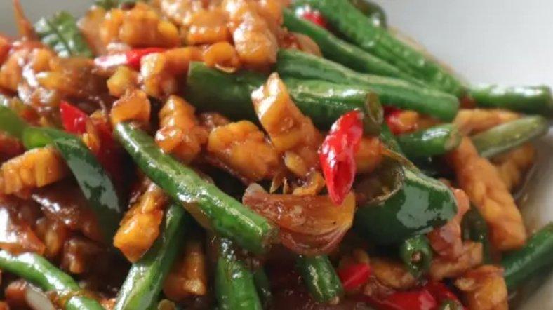 Resep tumis tempe kacang panjang.