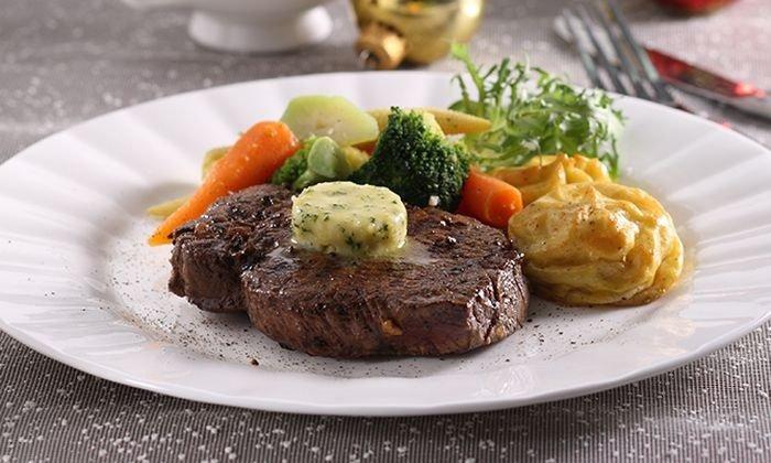 Wagyu steak with garlic butter mustard.