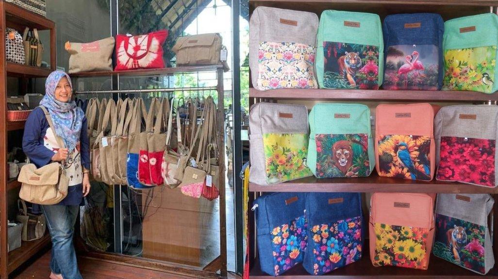 Rina Sulistyaningsih (49) kiri, bersama produk-produk Lintang Kejora, berawal dari hobi, sekarang berubah menjadi bisnis yang menguntungkan dan go Internasional.