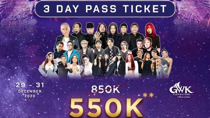 Rincian harga tiket terusan 3 hari nonton konser di GWK Bali Countdown 2024. Berikut link beli dan harga tiket pesta malam Tahun Baru 2024 di GWK Bali Countdown 2024, lengkap jadwal penukaran tiketnya.