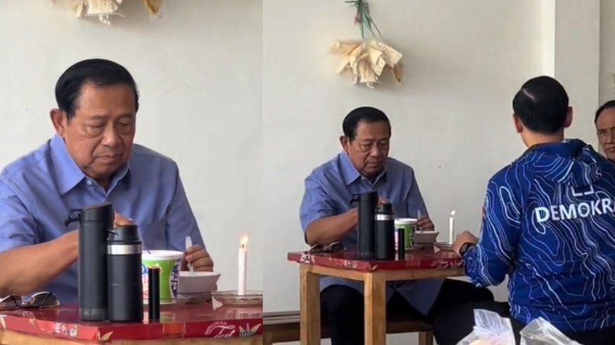 SBY makan Pop Mie di rest area.