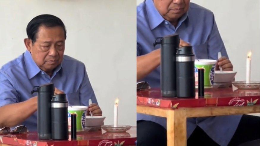 SBY makan Pop Mie di rest area.