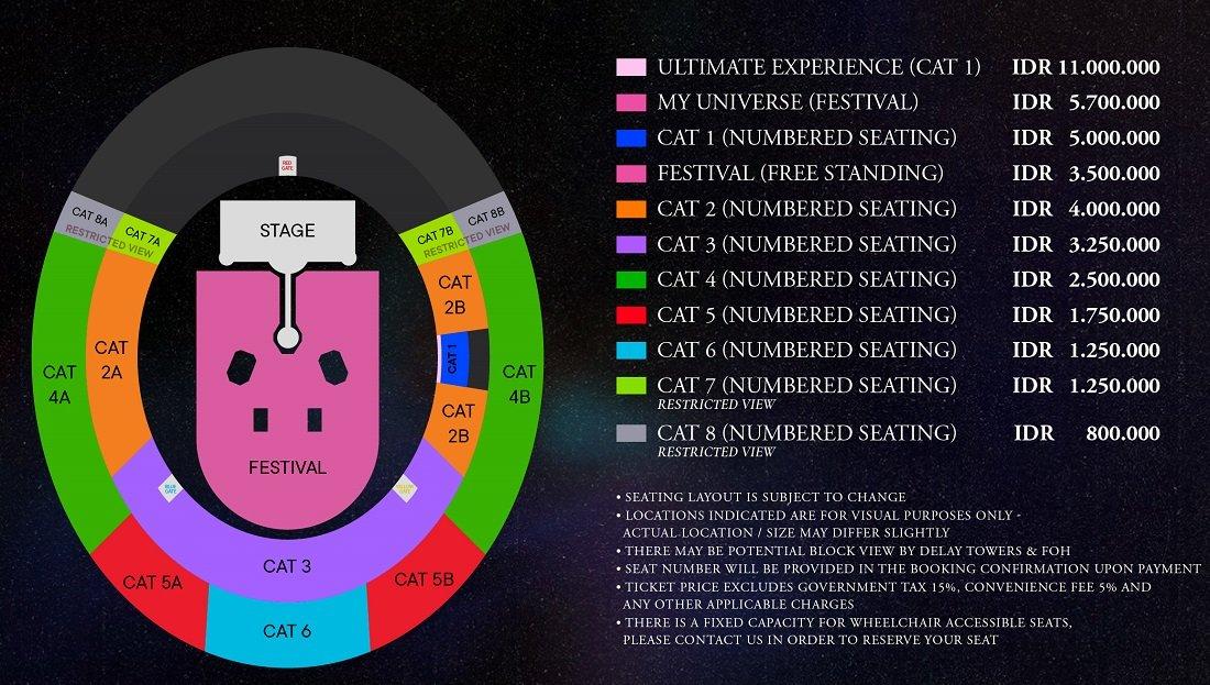 Seat plan dan harga tiket konser Coldplay di Jakarta.