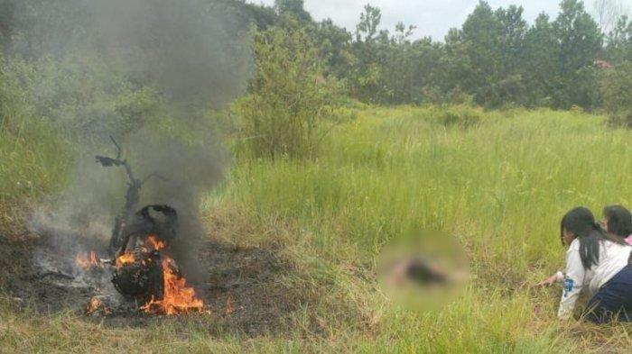 Seorang wanita muda tewas di samping motor yang terbakar di Bumi Perkemahan Bangi Wao, Kecamatan Dusun Timur, Kabupaten Barito Timur, pada Selasa (9/7/2024).