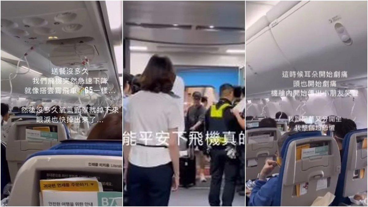 Suasana di dalam pesawat Korean Air yang mengalami turbulensi parah, belasan penumpang dilarikan ke rumah sakit.