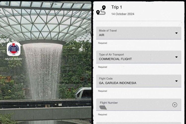 Tangkapan layar pengisian SG Arrival Card lewat aplikasi MyICA Mobile, Minggu (20/10/2024)