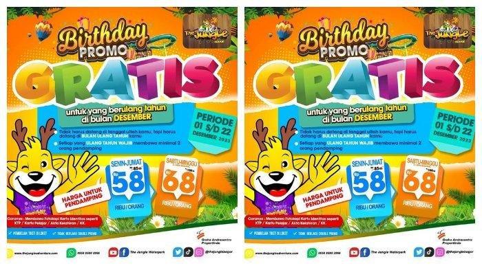 The Jungle dan Jungleland memberikan promo spesial berupa gratis tiket masuk bagi pengunjung yang berulang tahun bulan Desember.