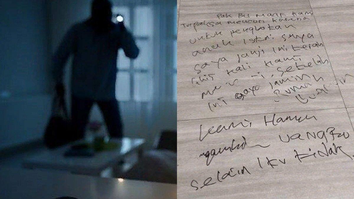Tulisan tangan pencuri di Sukoharjo minta maaf ke pemilik rumah lewat surat yang ditulis di lantai.