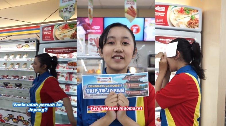 Setelah videonya viral, Vania kini mendapat hadiah liburan ke Jepang dari manajemen Indomaret.