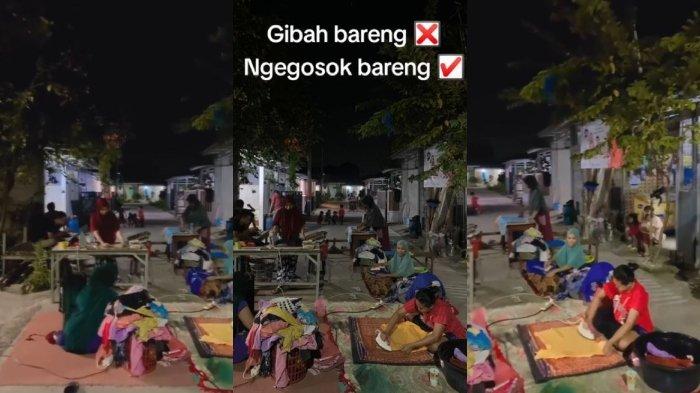 Viral kelakuan emak-emak asyik menyetrika bersama di tengah jalan saat malam hari.