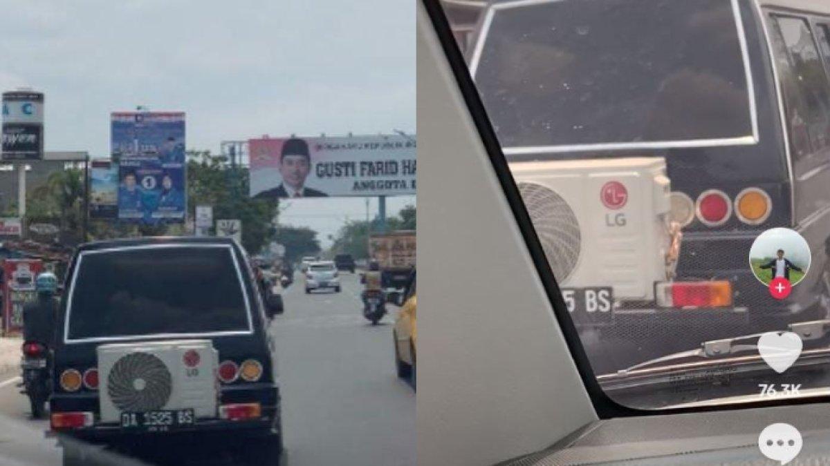 Viral video mobil tua dipasangi AC rumahan keliling jalanan, kompresor ditaruh di belakang, jadi nyaman?