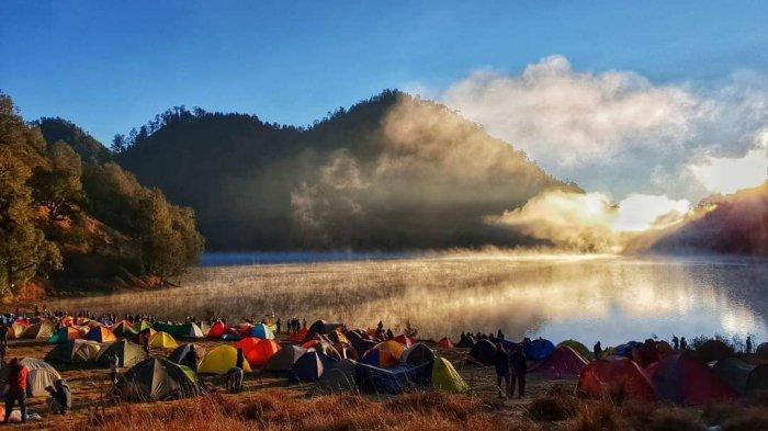 Pendaki yang tengah berkemah di sekitar Ranu Kumbolo.