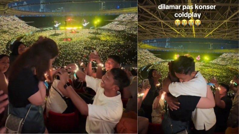 Video viral di TikTok memperlihatkan seorang wanita yang dilamar sang kekasih saat konser Coldplay pada Rabu (15/11/2023).