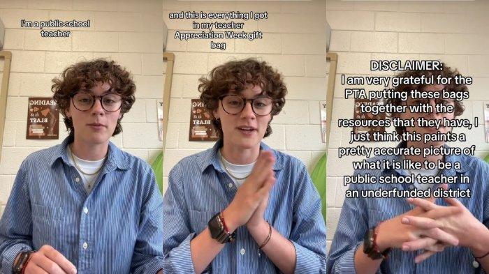 Kolase foto guru di Amerika Serikat yang mendapat hadiah dari murid saat Pekan Apresiasi Guru pada minggu pertama Mei 2024.