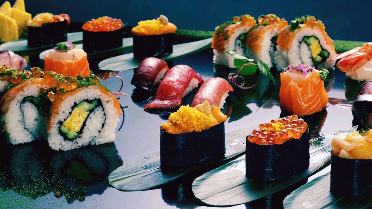 Ilustrasi hidangan sushi.