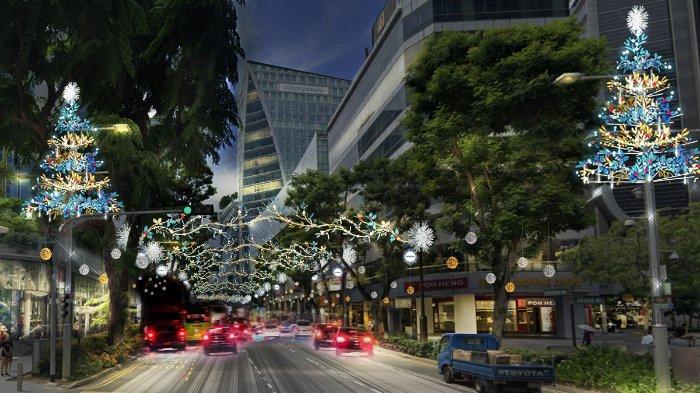Ilustrasi lampu Natal di Orchard Road