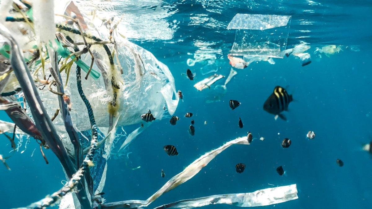 Ilustrasi sampah plastik di laut.