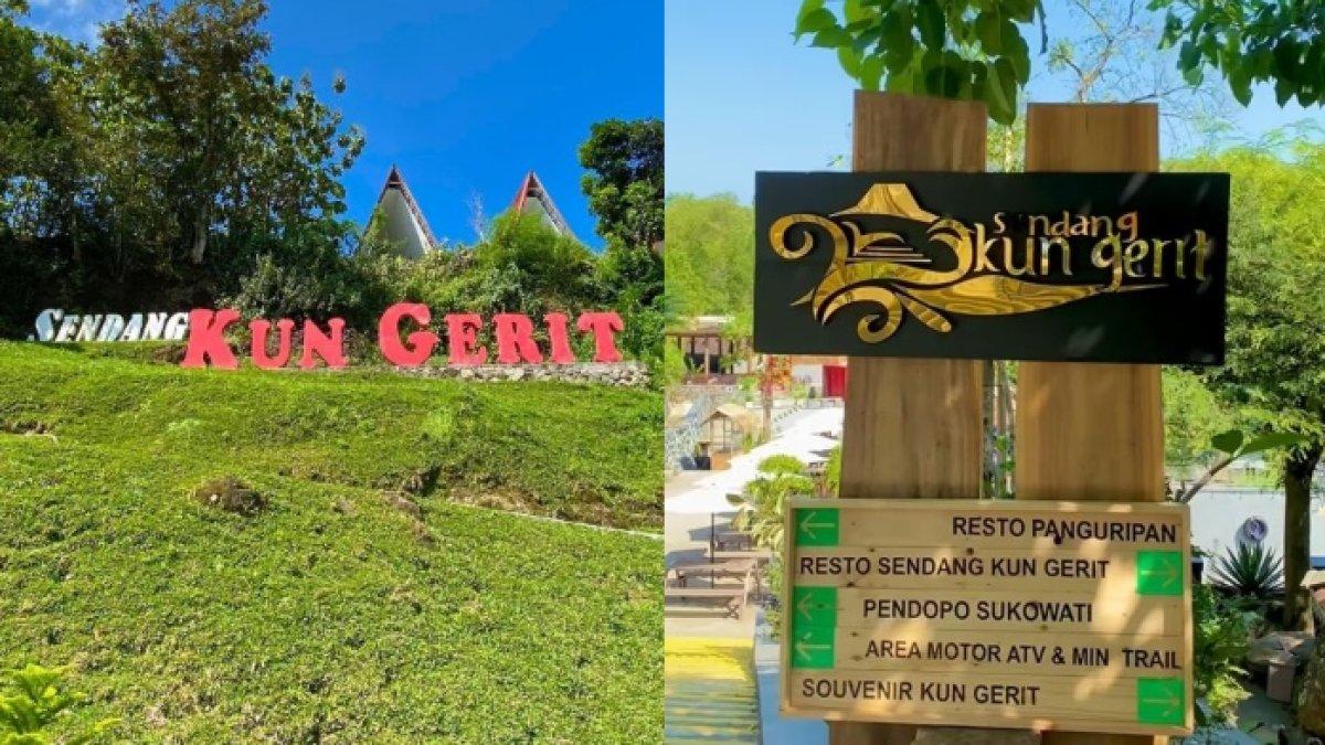 Kolase area wisata Sendang Kun Gerit. Tempat wisata hidden gem di Gemolong, Sragen, Jawa Tengah ini tengah viral di medsos lantaran menawarkan pemandangan indah, wahana permainan seru seperti ATV dan lain-lain, hingga aneka kuliner menggoda selera.