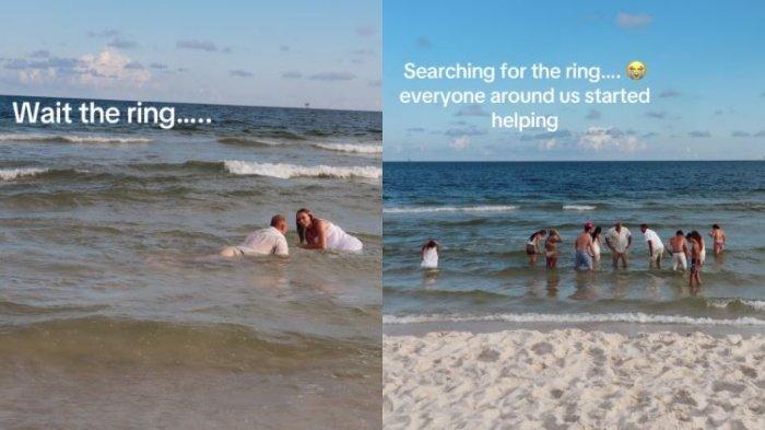 Niatnya romantis melamar pacarnya di pantai, pasangan ini kehilangan cincin berlian yang tersapu ombak.