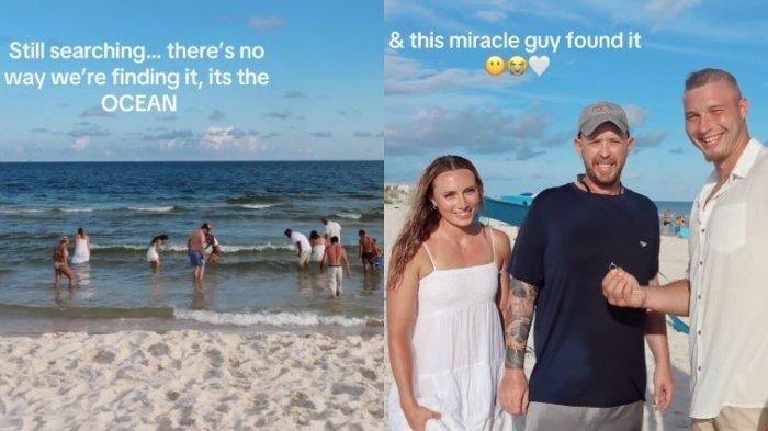 Niatnya romantis melamar pacarnya di pantai, pasangan ini kehilangan cincin berlian yang tersapu ombak.