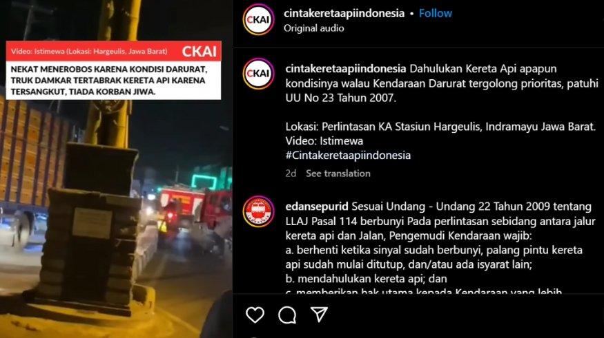 Viral sebuah mobil pemadam kebakaran (damkar) ditabrak kereta api di Indramayu, Jawa Barat.