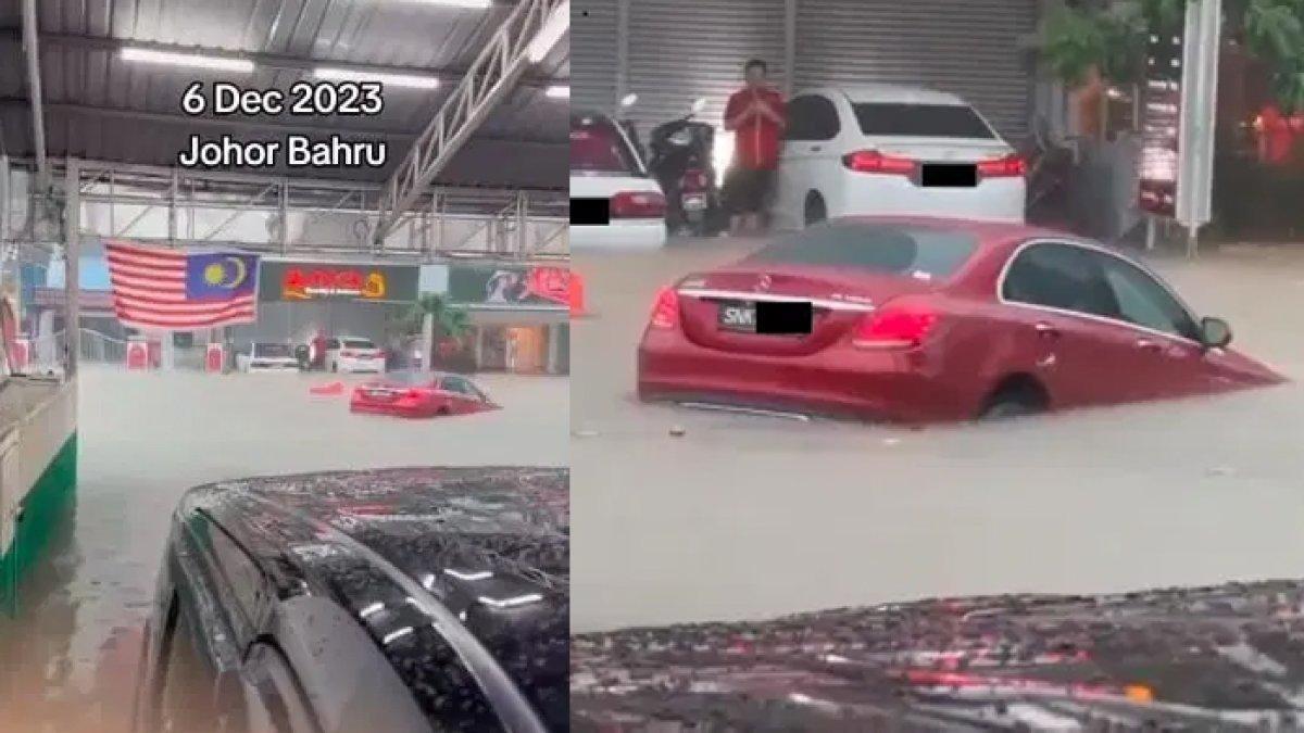 Viral mobil mewah Mercedes Benz hanyut terbawa banjir di Johor Bahru, Malaysia.