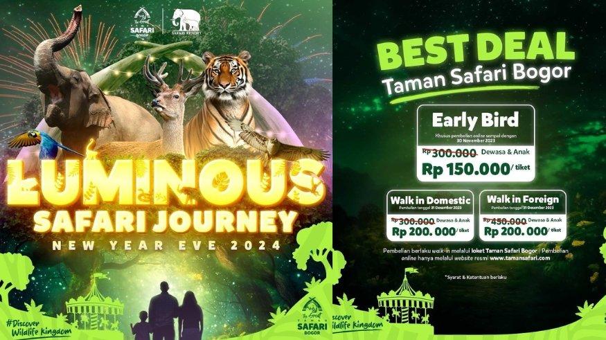 Taman Safari Bogor membagikan promo menarik untuk safari malam saat malam tahun baru dengan harga Rp 150.000.