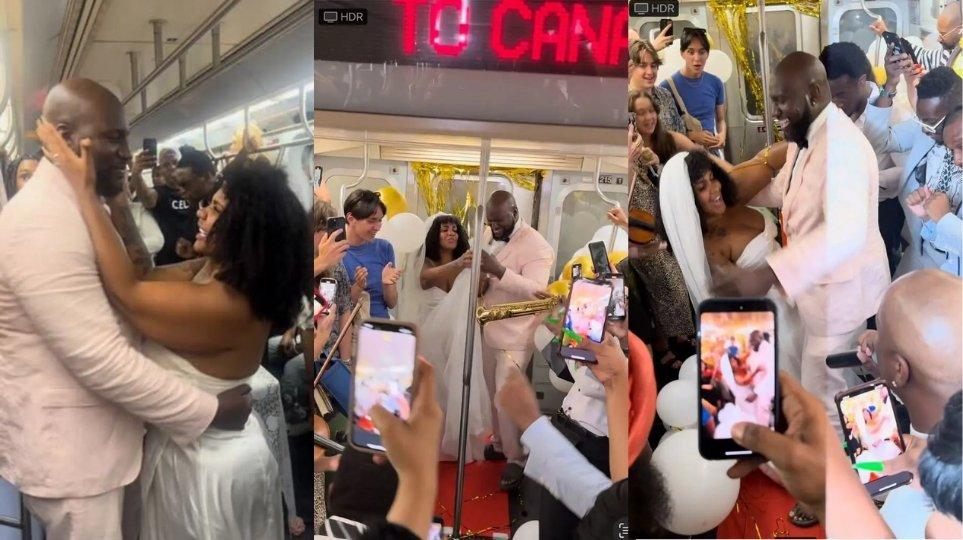 Viral pasangan pengantin mengadakan resepsi pernikahan di sebuah gerbong kereta bawah tanah.