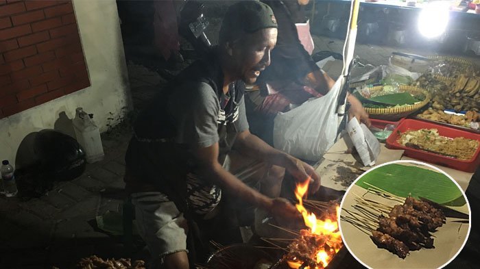 Sate koyor buatan Asih saat dijajakan di Bantul Ekspo di Pasar Seni Gabusan, Bantul, Senin (6/8/2018) malam.
