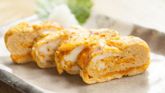 Ilustrasi tamagoyaki, kuliner khas Jepang.