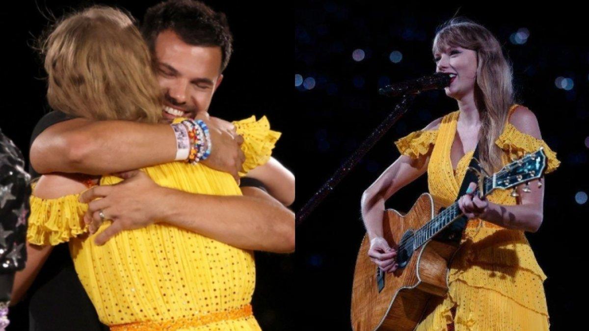 Taylor Swift mengejutkan penggemar dengan menampilkan mantannya Taylor Lautner di atas panggung konser The Eras Tour di Kansas City, Missouri pada Jumat (7/7/2023).