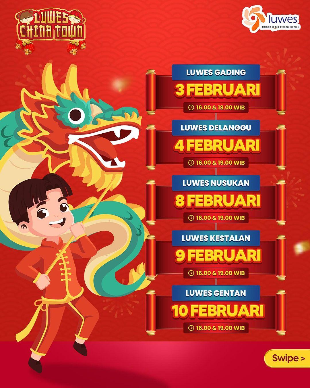 Supermarket Luwes menggelar pertunjukan barongsai. (Instagram/luwesgroup)