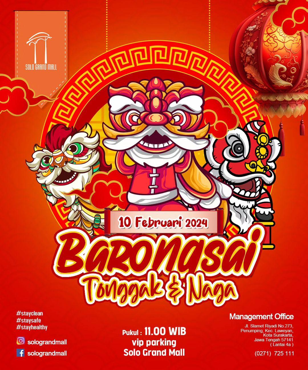 Pertunjukan barongsai di Solo Grand Mall. (Instagram/solograndmall)