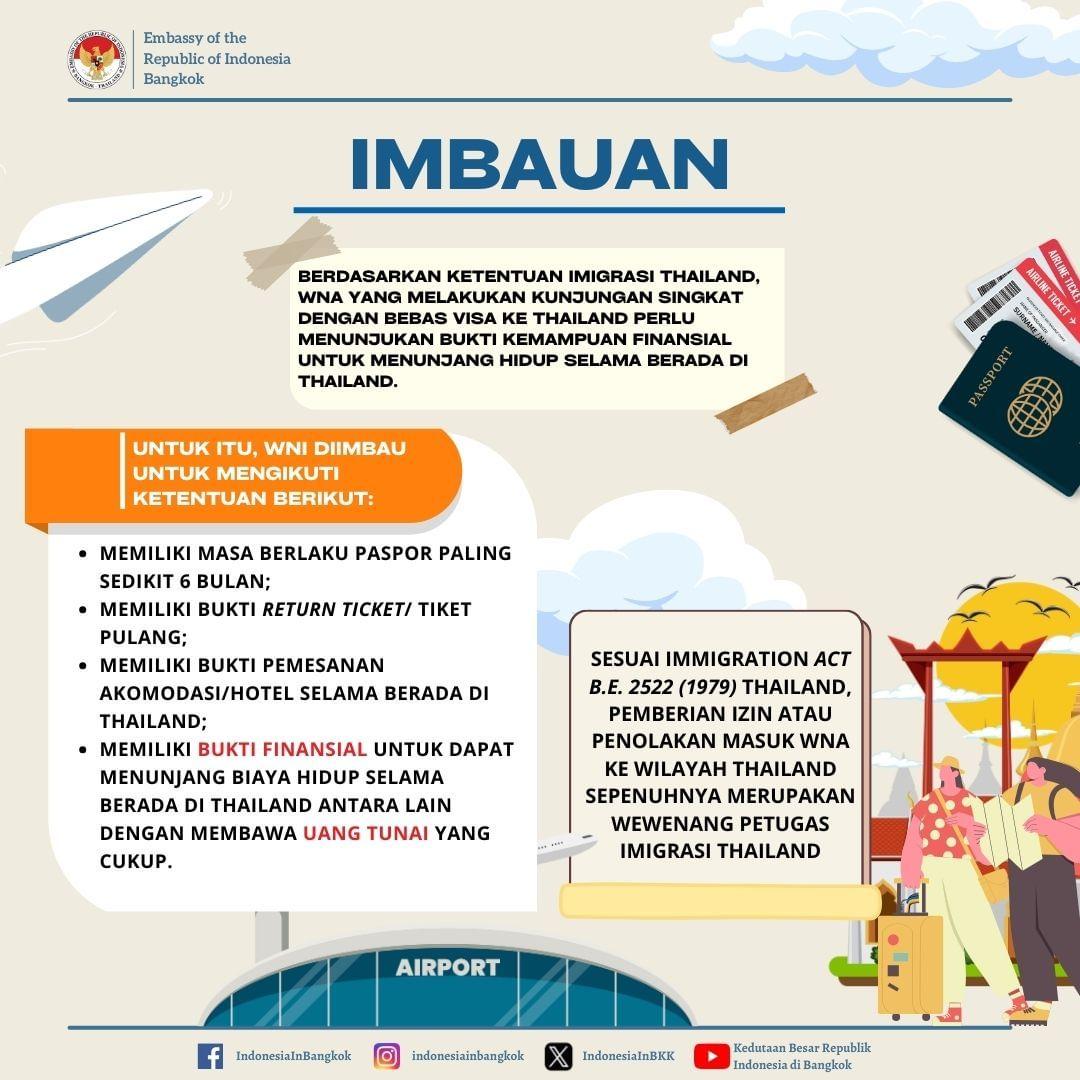 KBRI Bangkok mengeluarkan imbauan syarat masuk Thailand. (Instagram/indonesiainbangkok)