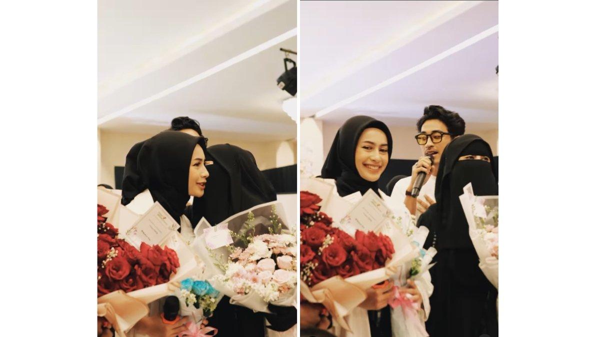 5 potret duet Sintya dan Abidzar di grand launching parfum Ummi Pipik, peluk Umi Pipik