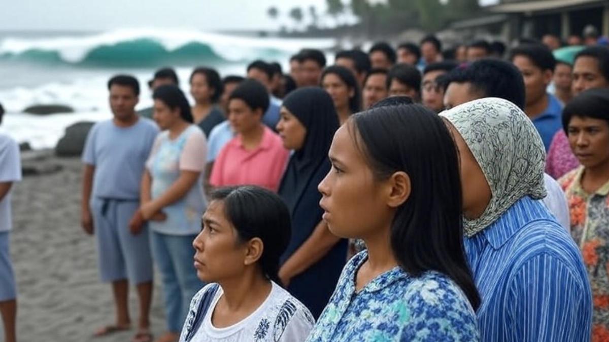 ANCAMAN TSUNAMI INDONESIA - Ilustrasi warga Sorong datangi Tembok Berlin usai adanya imbauan waspada tsunami akibat gempa Rusia pada Rabu, 30 Juli 2025.