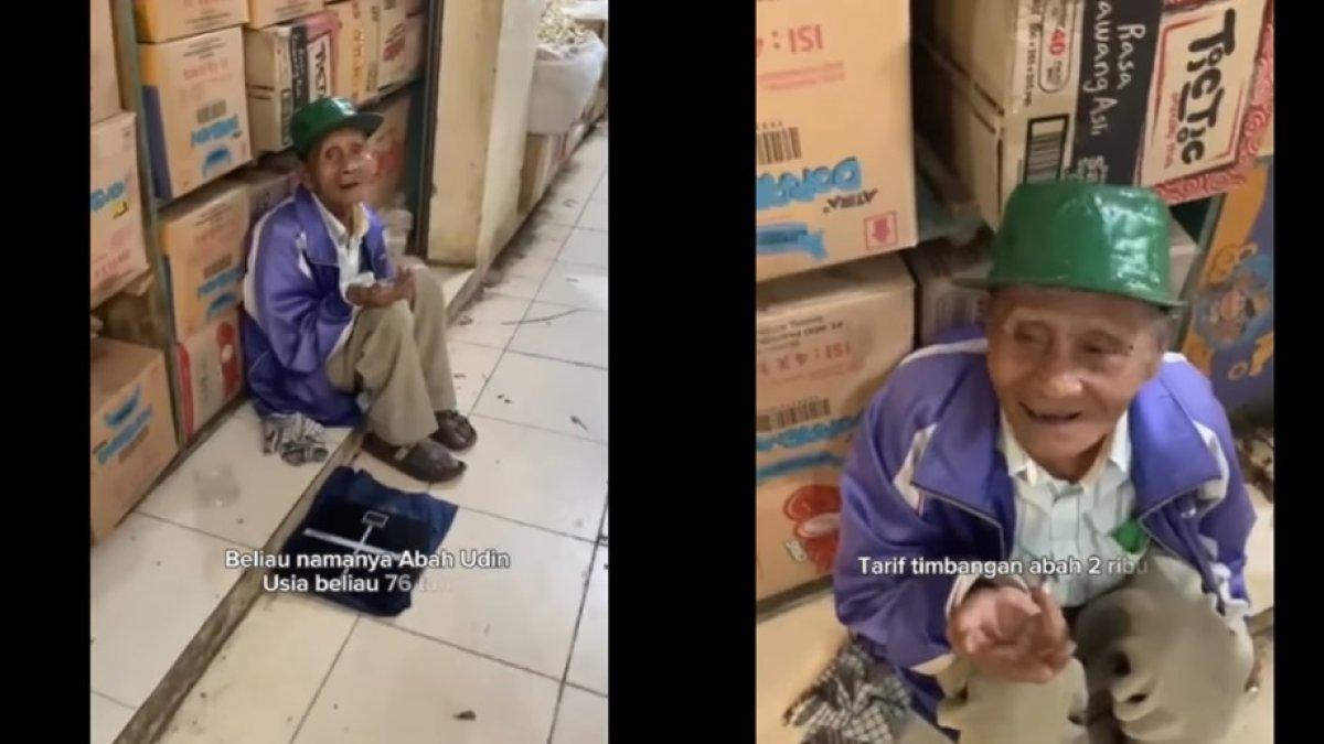 Abah Udin kerja dengan tawarkan jasa timbang berat badan
