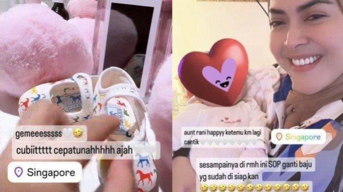 Aisyahrani memperlihatkan sepatu anak Syahrini dari merek Hermes seharga Rp 2,3 juta.