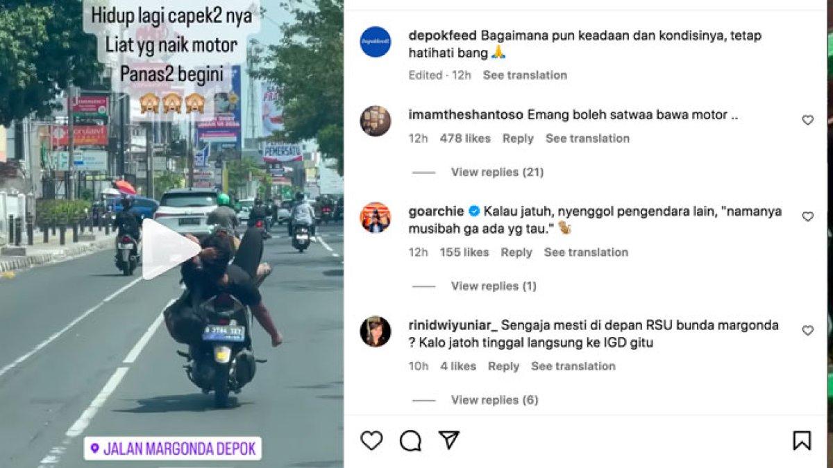 Aksi freestyle pengendara motor di Jalan Margonda Depok